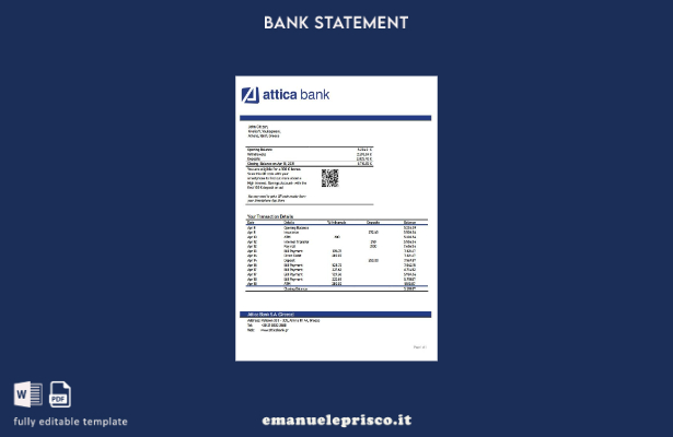 modello word di estratto conto bancario Grecia Attica in stile verificato